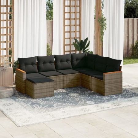 Set de sofás de jardín 7 piezas con cojines ratán PE gris de , Conjuntos de jardín - Ref: Foro24-3226207, Precio: 393,46 €, D...