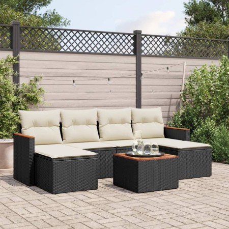 Set de comedor de jardín 7 pzas y cojines ratán sintético negro de , Conjuntos de jardín - Ref: Foro24-3226224, Precio: 340,3...