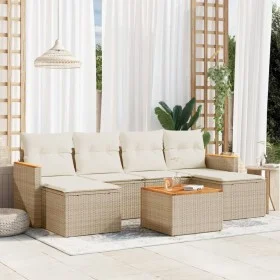 Set sofás de jardín 7 piezas y cojines ratán sintético beige de , Conjuntos de jardín - Ref: Foro24-3226226, Precio: 415,64 €...