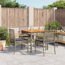 Set comedor de jardín 5 piezas con cojines ratán sintético gris en Conjuntos de jardín | Comprar online en Foru.es