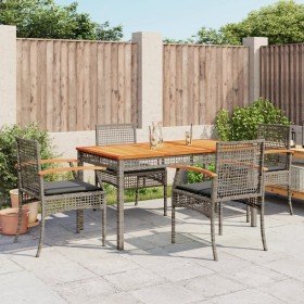 Set comedor de jardín 5 piezas con cojines ratán sintético gris en Conjuntos de jardín | Comprar online en Foru.es