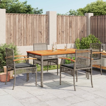 Set comedor de jardín 5 piezas con cojines ratán sintético gris en Conjuntos de jardín | Comprar online en Foru.es