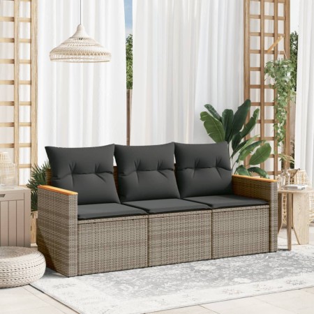 Set de sofá de jardín 3 pzas y cojines ratán sintético gris de , Conjuntos de jardín - Ref: Foro24-3225759, Precio: 180,05 €,...