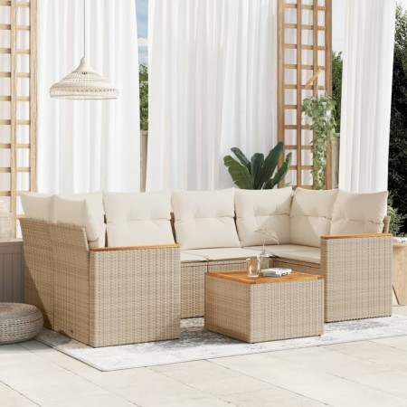 Set sofás de jardín 7 piezas y cojines ratán sintético beige de , Conjuntos de jardín - Ref: Foro24-3225799, Precio: 449,18 €...