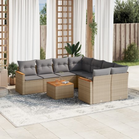 Juego de sofás jardín con cojines beige mezcla 9 pzas ratán PE de , Conjuntos de jardín - Ref: Foro24-3225828, Precio: 519,48...