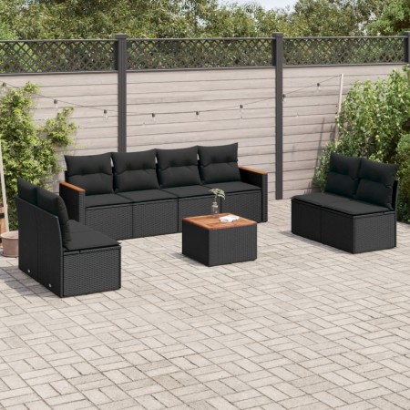 Set de sofás de jardín 8 piezas y cojines ratán sintético negro de , Conjuntos de jardín - Ref: Foro24-3225894, Precio: 518,9...