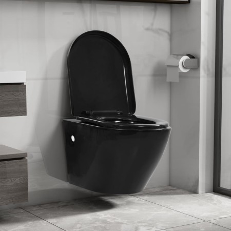 Inodoro de pared sin bordes de cerámica negro de vidaXL, Baños - Ref: Foro24-145238, Precio: 202,58 €, Descuento: %