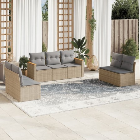 Juego de sofás jardín con cojines beige mezcla 7 pzas ratán PE de , Conjuntos de jardín - Ref: Foro24-3225877, Precio: 398,50...