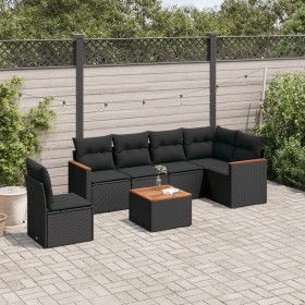 Set de comedor de jardín 7 pzas y cojines ratán sintético negro de , Conjuntos de jardín - Ref: Foro24-3226020, Precio: 433,8...