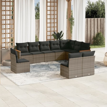 Set de sofás de jardín 10 pzas con cojines ratán sintético gris de , Conjuntos de jardín - Ref: Foro24-3226074, Precio: 559,5...