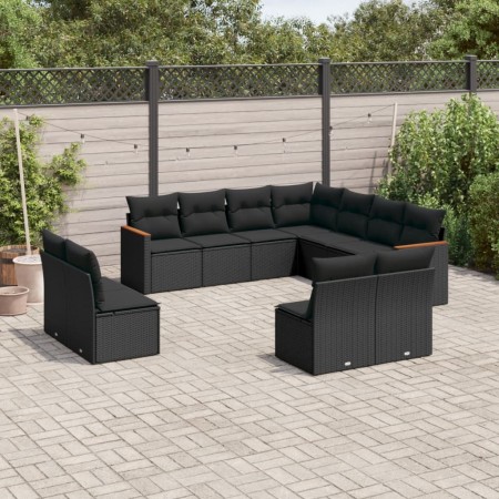 Set de sofás de jardín 11 pzas y cojines ratán sintético negro de , Conjuntos de jardín - Ref: Foro24-3226083, Precio: 678,68...