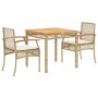 Set comedor de jardín 3 pzas con cojines ratán sintético beige en Conjuntos de jardín | Comprar online en Foru.es