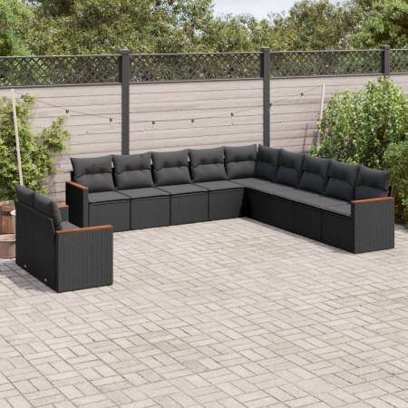 Set de sofás de jardín 11 pzas y cojines ratán sintético negro de , Conjuntos de jardín - Ref: Foro24-3226125, Precio: 691,14...