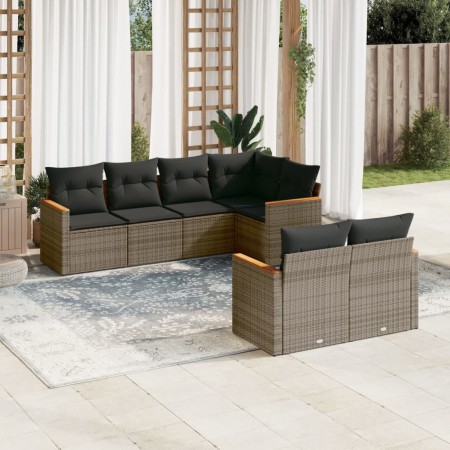 Set de sofás de jardín 7 piezas con cojines ratán PE gris de , Conjuntos de jardín - Ref: Foro24-3226144, Precio: 427,89 €, D...