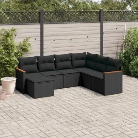 Set de comedor de jardín 7 pzas y cojines ratán sintético negro de , Conjuntos de jardín - Ref: Foro24-3226202, Precio: 445,2...