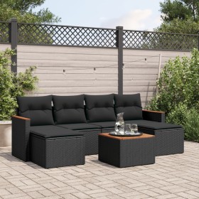 Set de comedor de jardín 7 pzas y cojines ratán sintético negro de , Conjuntos de jardín - Ref: Foro24-3226223, Precio: 377,5...