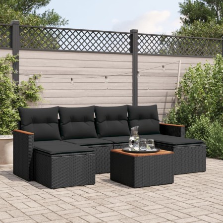 Set de comedor de jardín 7 pzas y cojines ratán sintético negro de , Conjuntos de jardín - Ref: Foro24-3226223, Precio: 377,5...