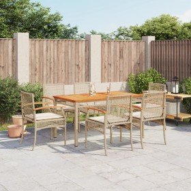 Set comedor de jardín 7 pzas con cojines ratán sintético beige en Conjuntos de jardín | Comprar online en Foru.es