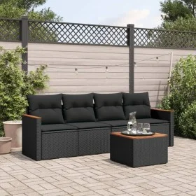 Set de muebles de jardín 5 pzas y cojines ratán sintético negro de , Conjuntos de jardín - Ref: Foro24-3225775, Precio: 294,9...