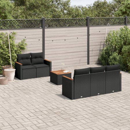 Set de sofás de jardín 6 piezas y cojines ratán sintético negro de , Conjuntos de jardín - Ref: Foro24-3225782, Precio: 387,0...