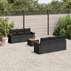 Set de comedor de jardín 7 pzas y cojines ratán sintético negro by , Garden sets - Ref: Foro24-3225789, Price: 445,11 €, Disc...