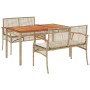 Set comedor de jardín 3 pzas con cojines ratán sintético beige en Conjuntos de jardín | Comprar online en Foru.es