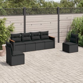 Set de sofás de jardín 6 piezas y cojines ratán sintético negro de , Conjuntos de jardín - Ref: Foro24-3225859, Precio: 373,3...