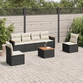Set de comedor de jardín 7 pzas y cojines ratán sintético negro by , Garden sets - Ref: Foro24-3225867, Price: 374,40 €, Disc...