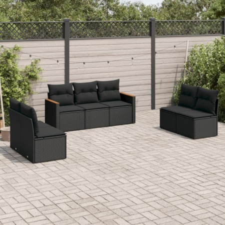 Set de comedor de jardín 7 pzas y cojines ratán sintético negro de , Conjuntos de jardín - Ref: Foro24-3225873, Precio: 426,5...