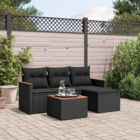 Set de muebles de jardín 5 pzas y cojines ratán sintético negro de , Conjuntos de jardín - Ref: Foro24-3225908, Precio: 283,7...