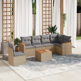 Juego de sofás jardín con cojines beige mezcla 7 pzas ratán PE de , Conjuntos de jardín - Ref: Foro24-3226024, Precio: 423,34...