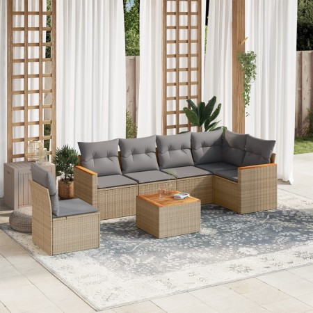 Juego de sofás jardín con cojines beige mezcla 7 pzas ratán PE de , Conjuntos de jardín - Ref: Foro24-3226024, Precio: 423,34...