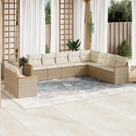Juego de sofás jardín con cojines beige 10 pzas ratán sintético by , Garden sets - Ref: Foro24-3226114, Price: 679,58 €, Disc...