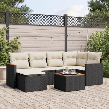Set de comedor de jardín 7 pzas y cojines ratán sintético negro de , Conjuntos de jardín - Ref: Foro24-3226182, Precio: 375,7...