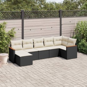 Set de comedor de jardín 7 pzas y cojines ratán sintético negro de , Conjuntos de jardín - Ref: Foro24-3226189, Precio: 369,6...