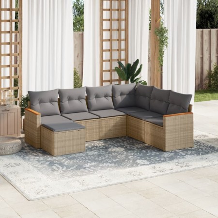 Juego de sofás jardín con cojines beige mezcla 7 pzas ratán PE de , Conjuntos de jardín - Ref: Foro24-3226206, Precio: 422,14...
