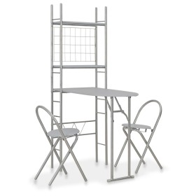 Juego de comedor plegable con estante 3 pzas MDF y acero gris de vidaXL, muebles para cocinas y comedores - Ref: Foro24-28440...