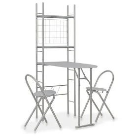 Juego de comedor plegable con estante 3 pzas MDF y acero gris de vidaXL, muebles para cocinas y comedores - Ref: Foro24-28440...