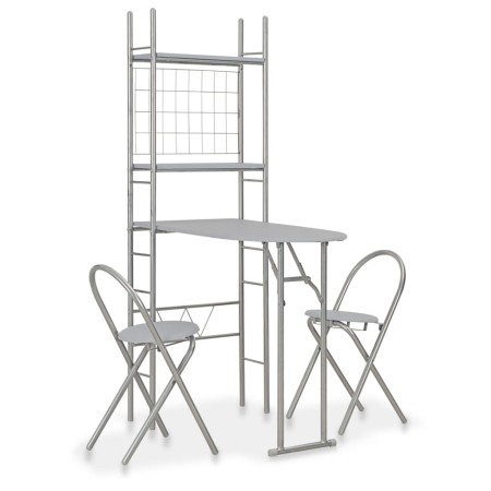 Juego de comedor plegable con estante 3 pzas MDF y acero gris de vidaXL, muebles para cocinas y comedores - Ref: Foro24-28440...