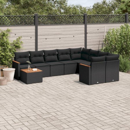Set de sofás de jardín 10 pzas cojines ratán sintético negro de , Conjuntos de jardín - Ref: Foro24-3226314, Precio: 606,75 €...