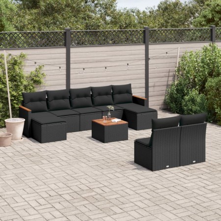 Set de sofás de jardín 10 pzas cojines ratán sintético negro de , Conjuntos de jardín - Ref: Foro24-3226377, Precio: 544,06 €...