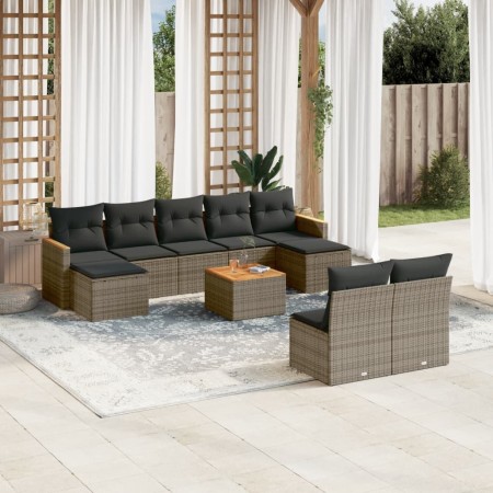 Set de sofás de jardín 10 pzas con cojines ratán sintético gris de , Conjuntos de jardín - Ref: Foro24-3226382, Precio: 504,9...