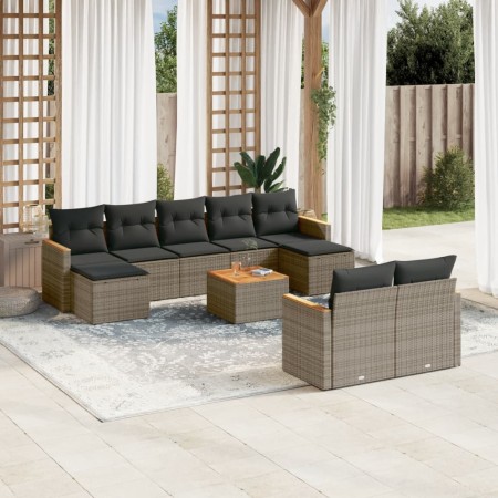 Set de sofás de jardín 10 pzas con cojines ratán sintético gris de , Conjuntos de jardín - Ref: Foro24-3226410, Precio: 519,3...