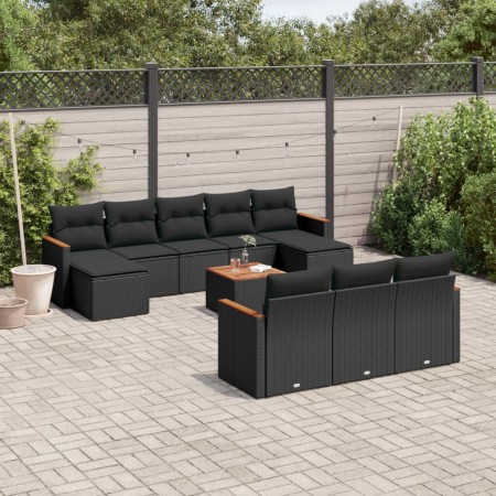 Set de sofás de jardín 11 pzas y cojines ratán sintético negro de , Conjuntos de jardín - Ref: Foro24-3226419, Precio: 635,04...
