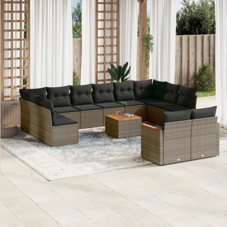 Set sofás de jardín con cojines 13 piezas ratán sintético gris de , Conjuntos de jardín - Ref: Foro24-3226452, Precio: 773,04...