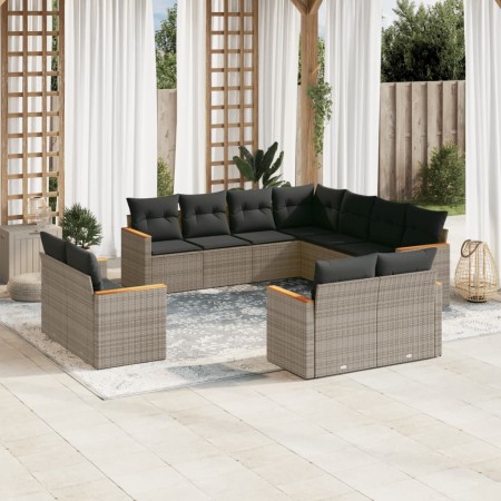 Set de sofás de jardín 11 pzas y cojines ratán sintético gris de , Conjuntos de jardín - Ref: Foro24-3226501, Precio: 656,84 ...