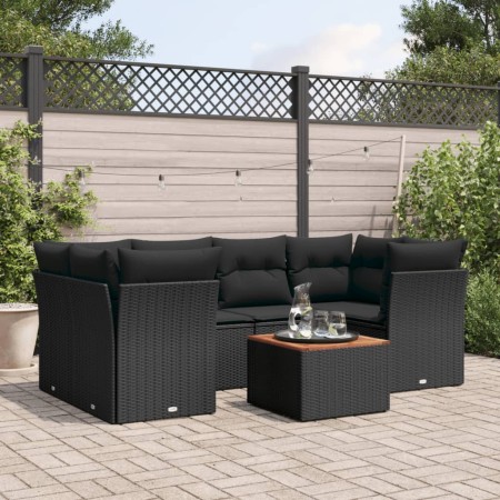 Set de comedor de jardín 7 pzas y cojines ratán sintético negro de , Conjuntos de jardín - Ref: Foro24-3255824, Precio: 478,0...