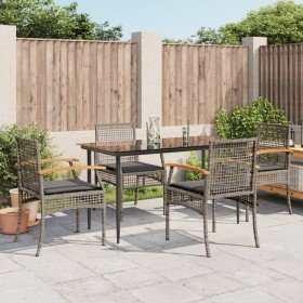 Set comedor de jardín 5 piezas con cojines ratán sintético gris en Conjuntos de jardín | Comprar online en Foru.es