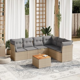 Juego de sofás jardín con cojines beige mezcla 7 pzas ratán PE de , Conjuntos de jardín - Ref: Foro24-3255989, Precio: 435,04...