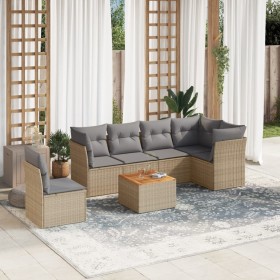 Juego de sofás jardín con cojines beige mezcla 7 pzas ratán PE de , Conjuntos de jardín - Ref: Foro24-3255996, Precio: 435,04...